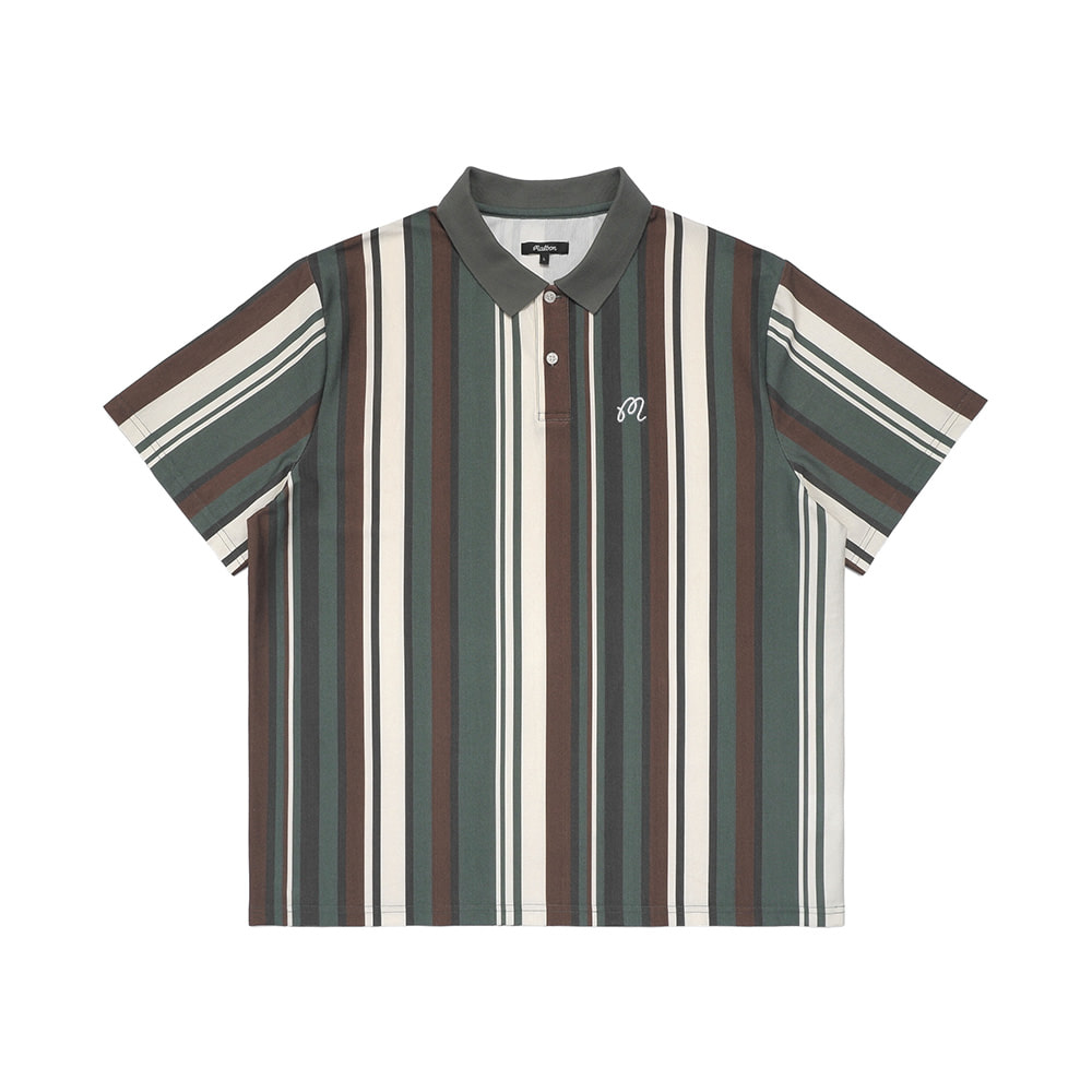 [Health Seekers&amp;Golfers] 카라 배색 스트라이프 티셔츠 GREEN
