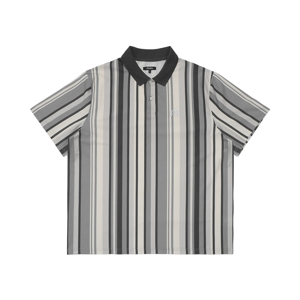 [Health Seekers&amp;Golfers] 카라 배색 스트라이프 티셔츠 GRAY